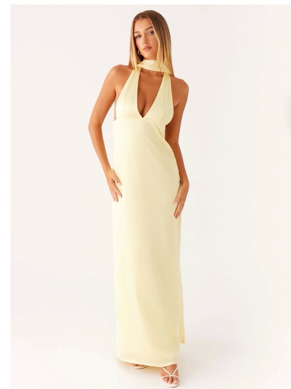 Peppermayo Pale Yellow Halter Maxi Dress